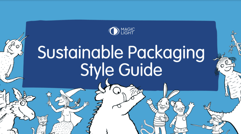 sustainable packaging style guide by Magic Light Pictures featuring iconic characters The Gruffalo and Pip and Posy