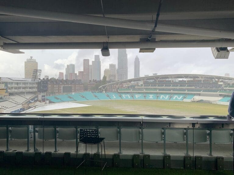 View over the Oval and the London skyline in distance.